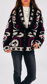 Cardigan jacquard+frange Vic.