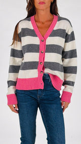 Cardigan rigato rifiniture contrasto Vic.