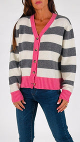 Cardigan rigato rifiniture contrasto Vic.