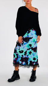 Gonna raso fiori sfumati T.