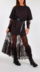 Abito lungo jersey+pizzo Vic.