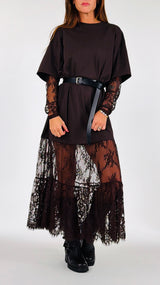 Abito lungo jersey+pizzo Vic.