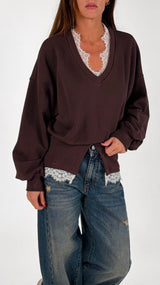 Felpa V pizzo fascione alto costina H.