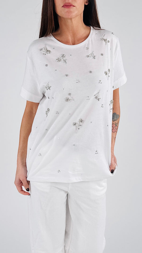 T-shirt fiorellini strass H.