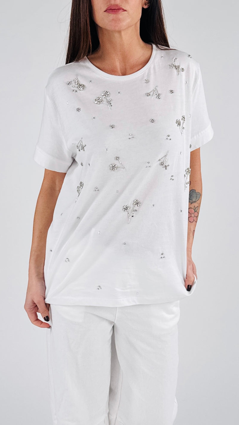 T-shirt fiorellini strass H.