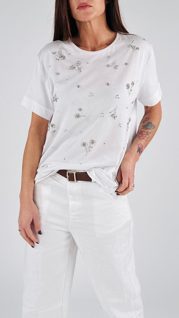 T-shirt fiorellini strass H.