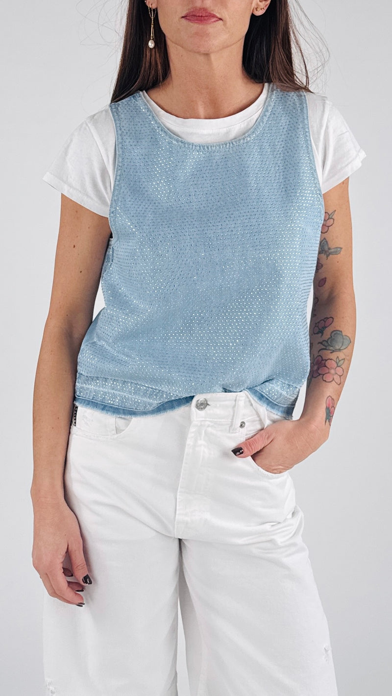 Top denim microstrass H.