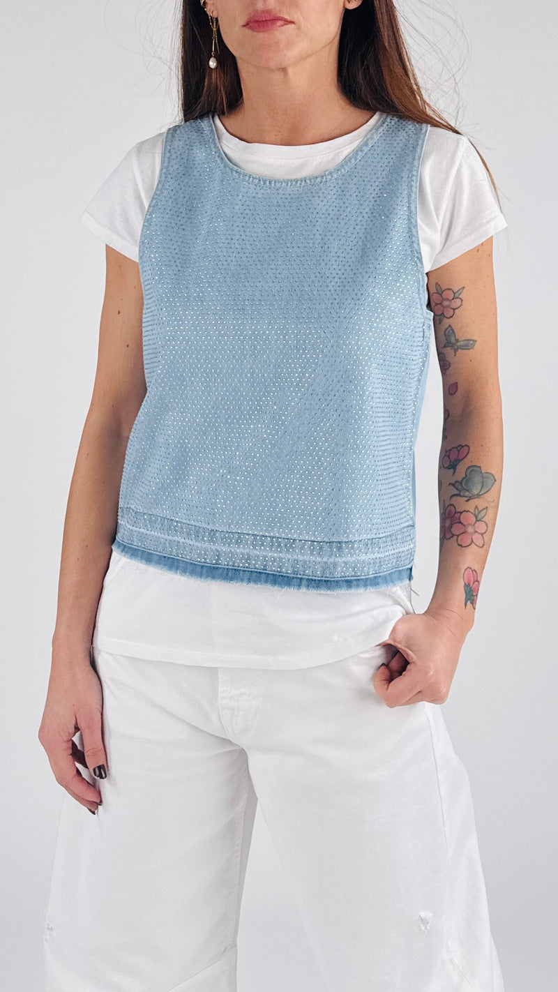Top denim microstrass H.