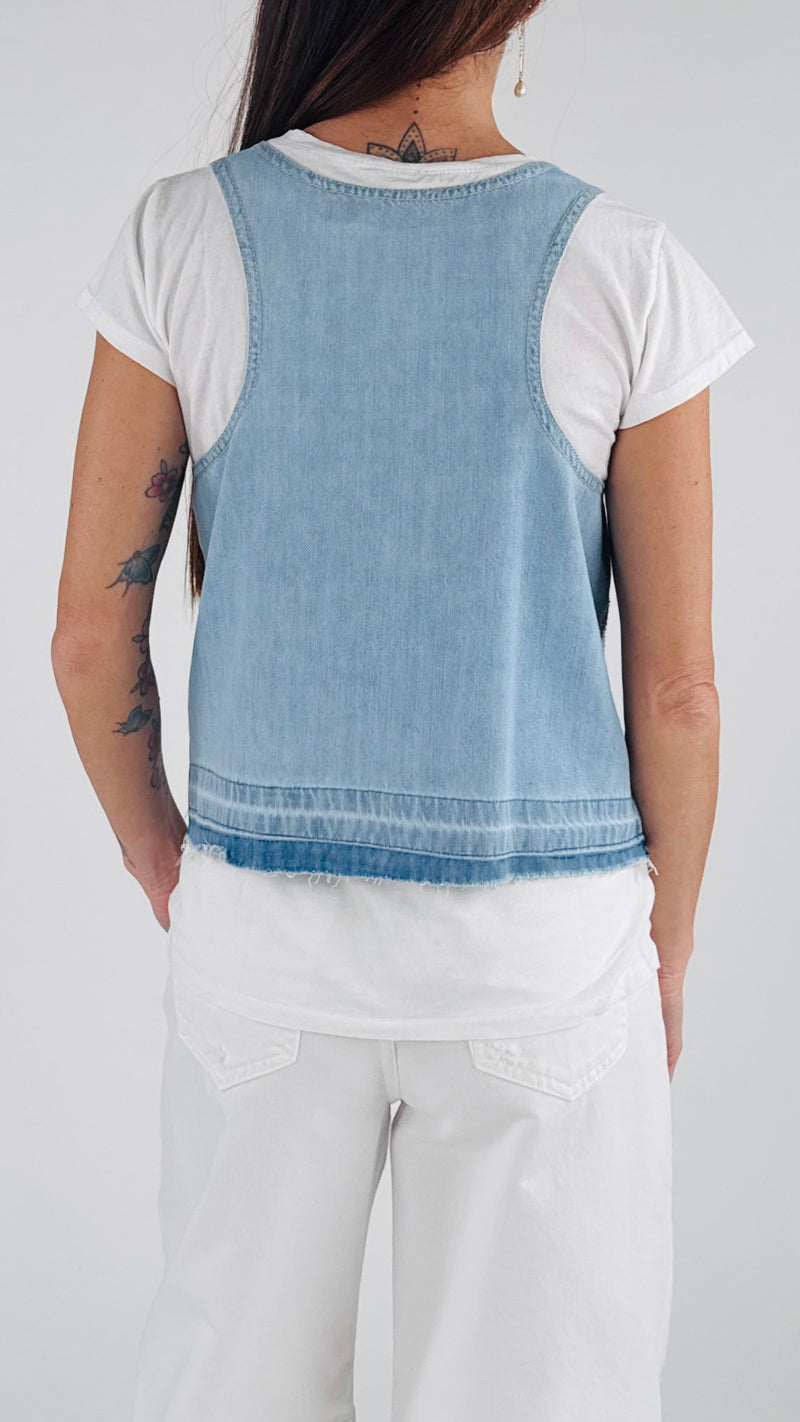 Top denim microstrass H.