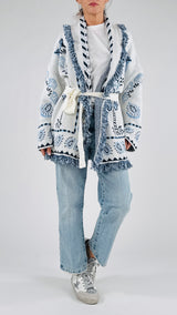 Cardigan jacquard frange lungo T.