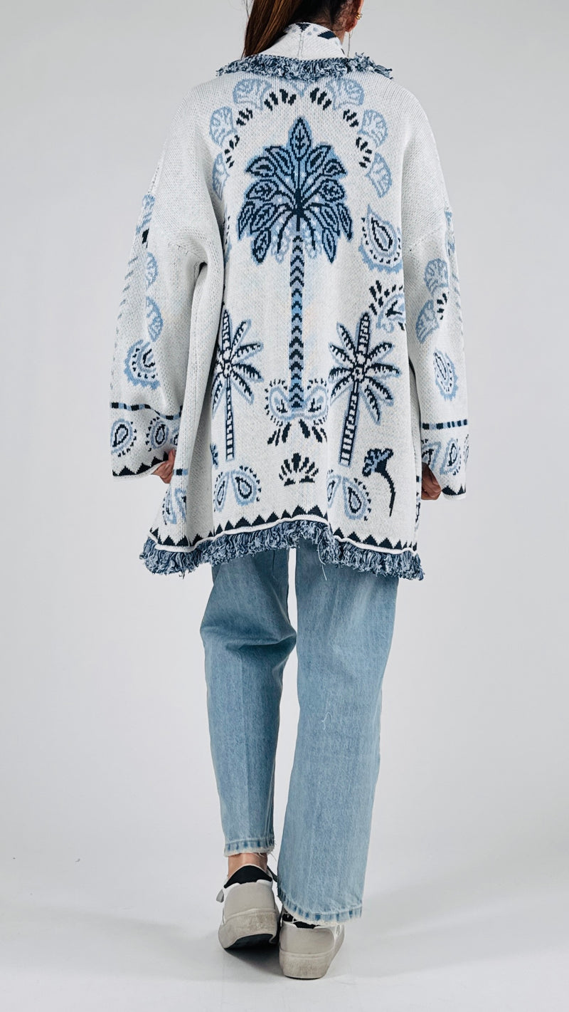 Cardigan jacquard frange lungo T.