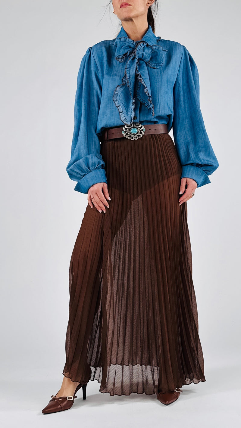 Camicia chambray fiocco smerlato H.
