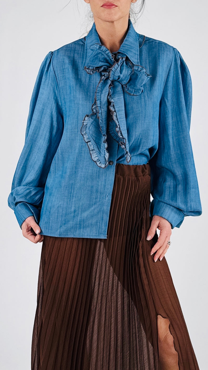 Camicia chambray fiocco smerlato H.