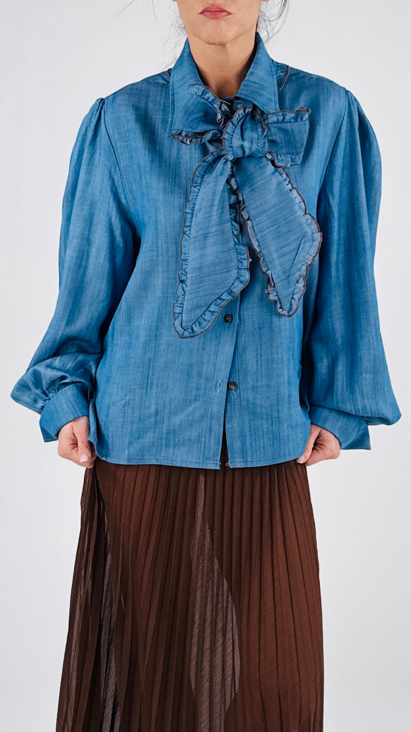 Camicia chambray fiocco smerlato H.