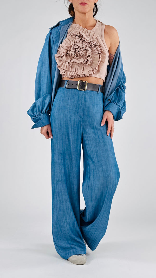 Pantalone palazzo chambray fluido H.
