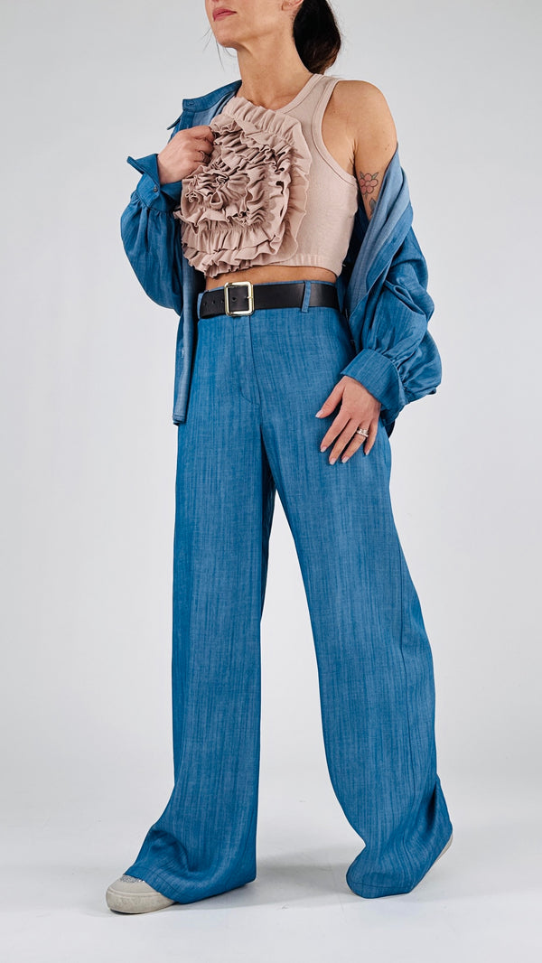 Pantalone palazzo chambray fluido H.