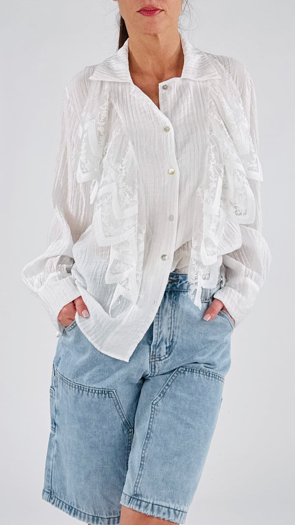 Camicia stropicciata rouches pizzo H.