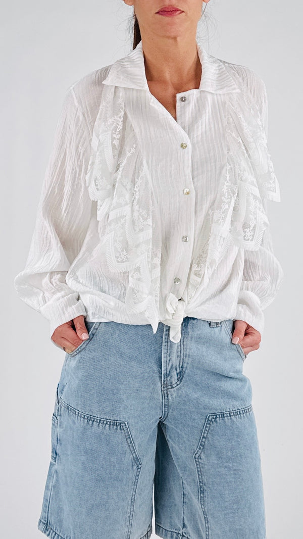Camicia stropicciata rouches pizzo H.