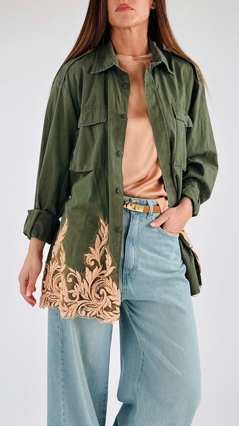 Camicia militare ricami perline T.