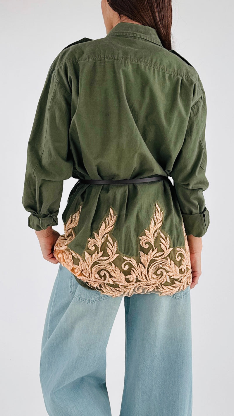 Camicia militare ricami perline T.