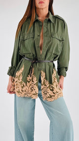 Camicia militare ricami perline T.