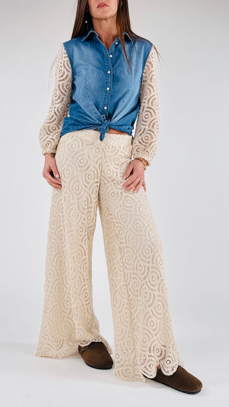 Camicia chambray+macramè girandole T.