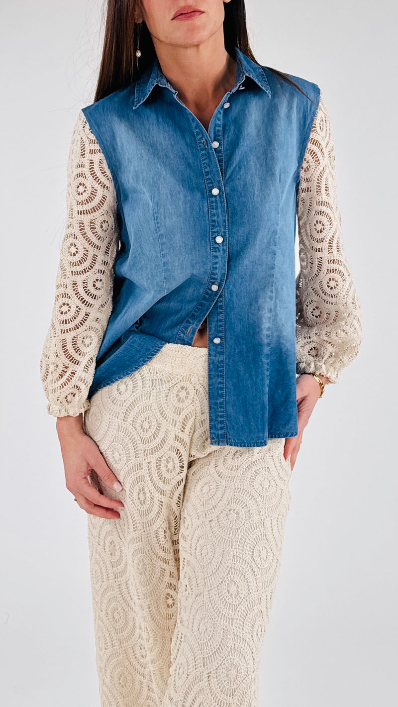 Camicia chambray+macramè girandole T.