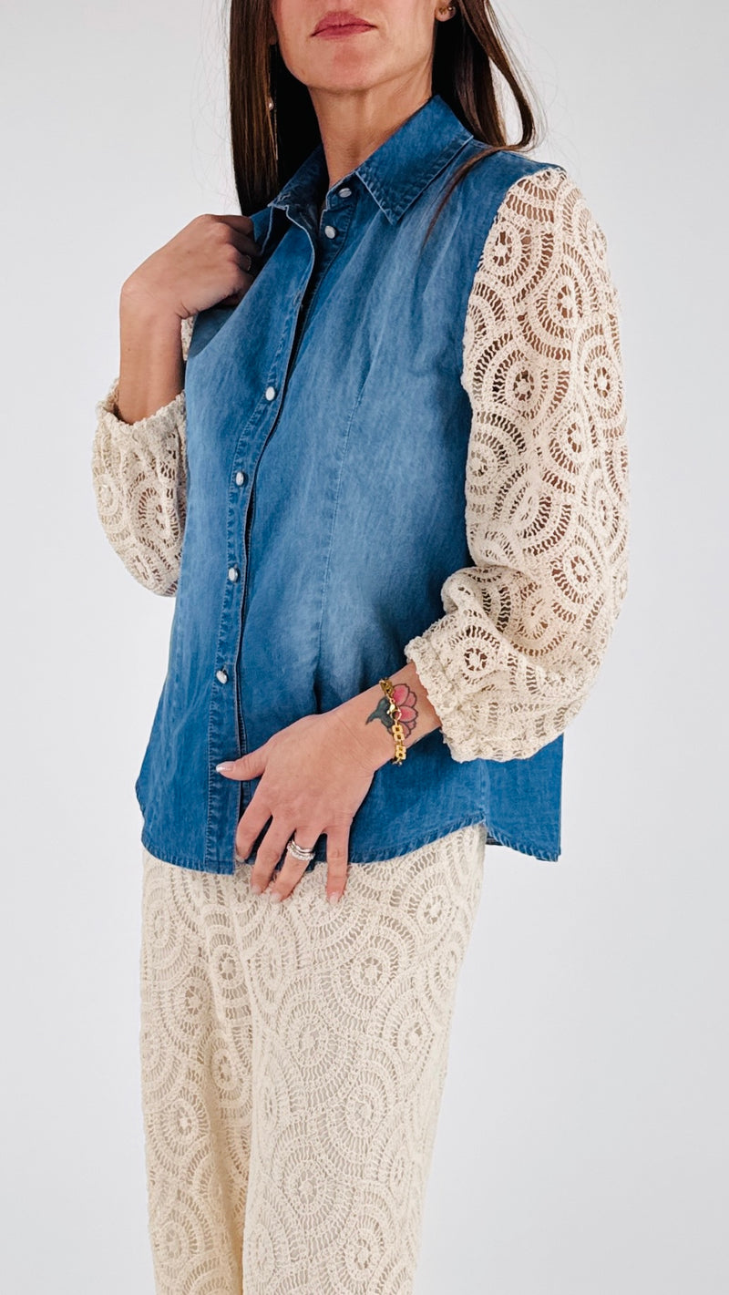Camicia chambray+macramè girandole T.