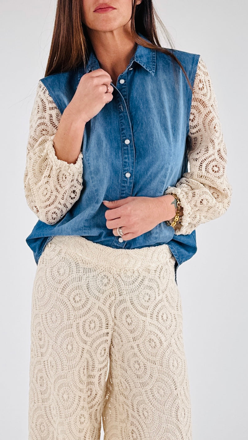 Camicia chambray+macramè girandole T.