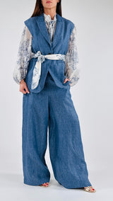 Giacca smanicata lino denim T.