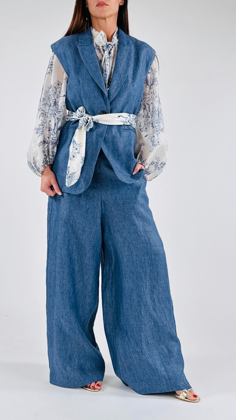 Giacca smanicata lino denim T.