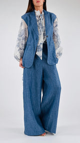 Giacca smanicata lino denim T.