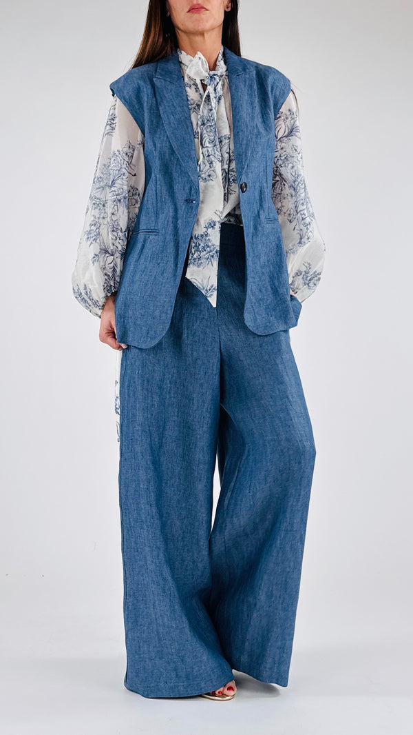Giacca smanicata lino denim T.