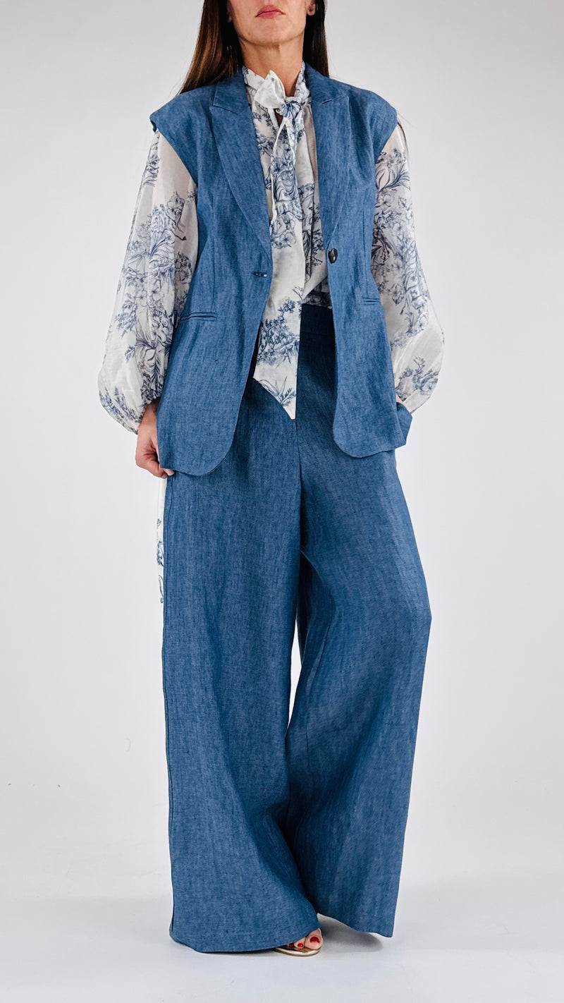 Giacca smanicata lino denim T.