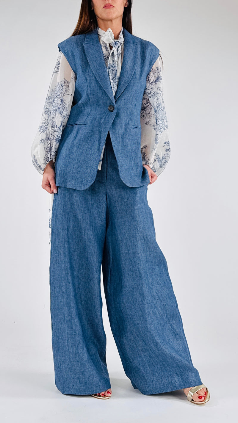 Giacca smanicata lino denim T.