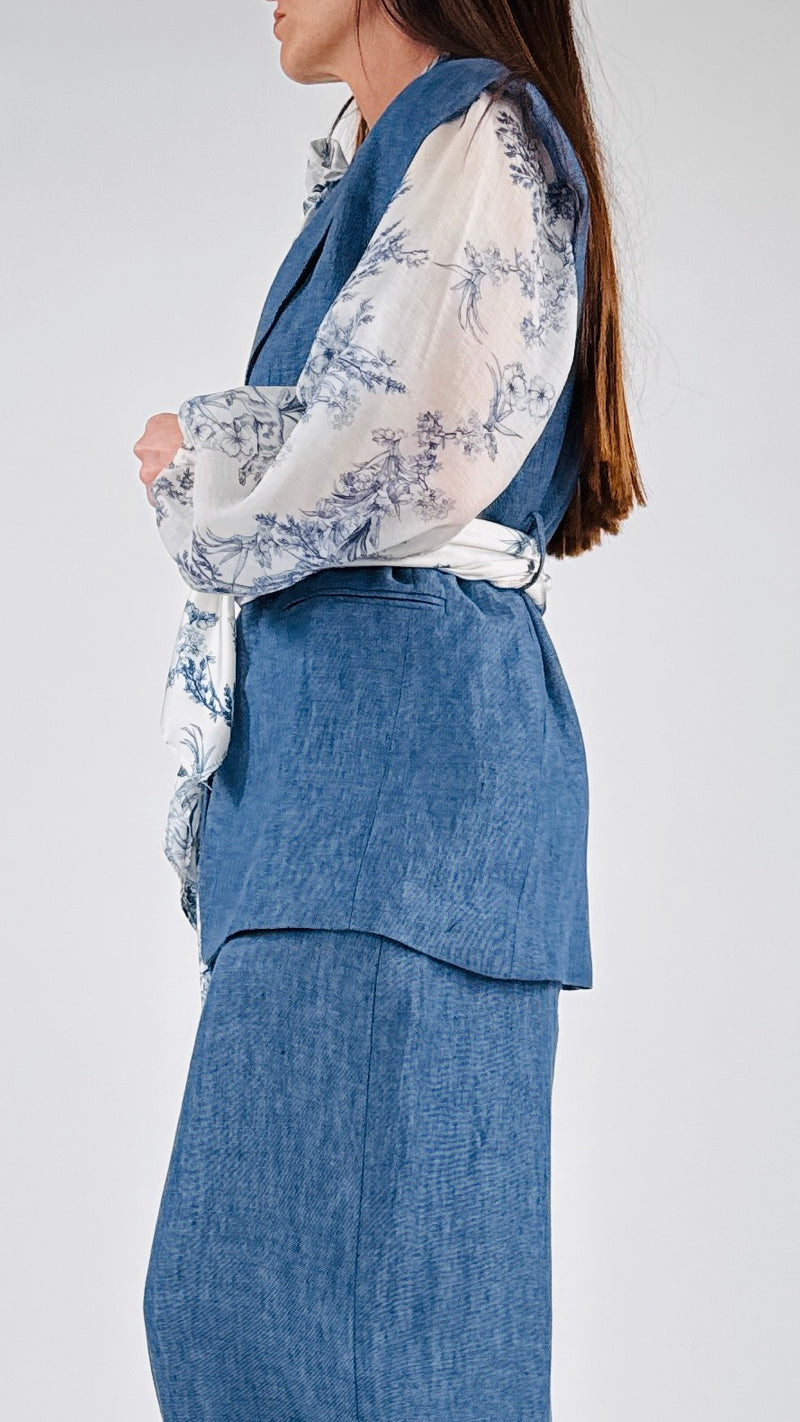 Giacca smanicata lino denim T.