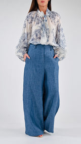 Pantalone palazzo lino denim T.