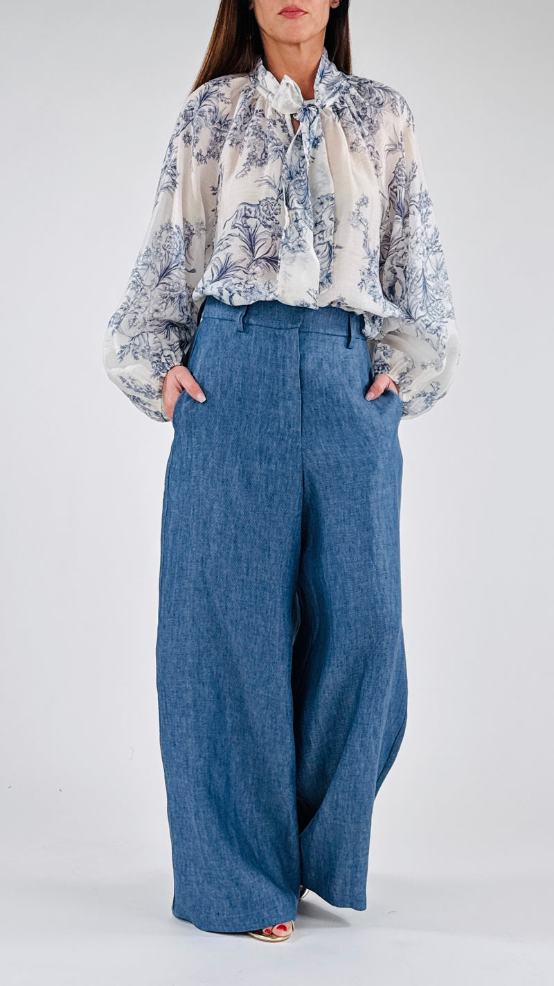 Pantalone palazzo lino denim T.