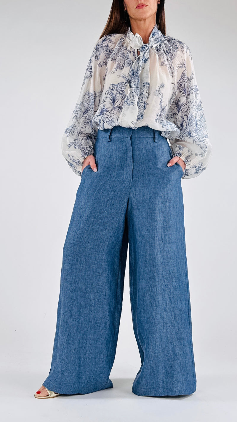 Pantalone palazzo lino denim T.