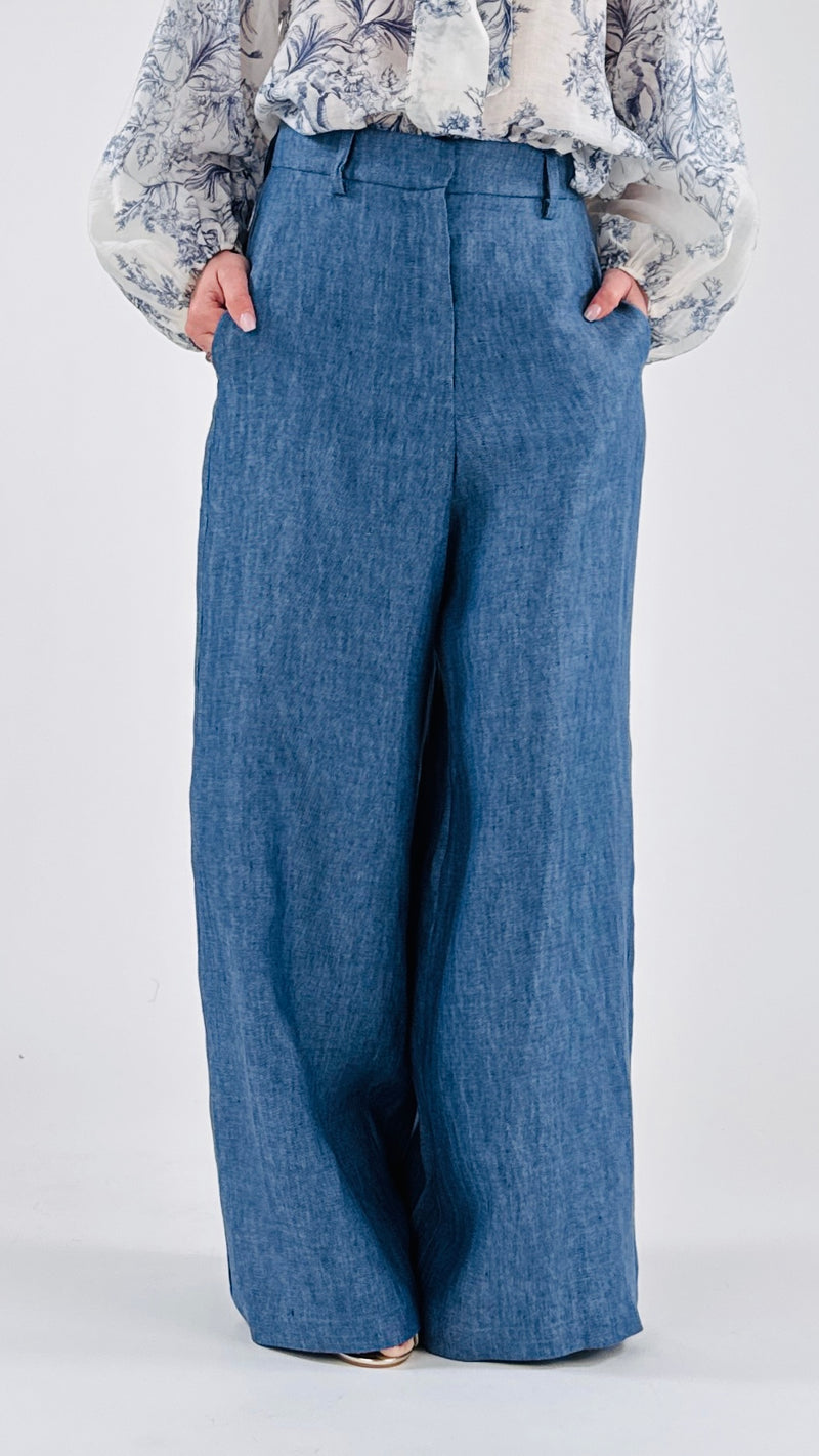 Pantalone palazzo lino denim T.