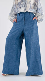 Pantalone palazzo lino denim T.