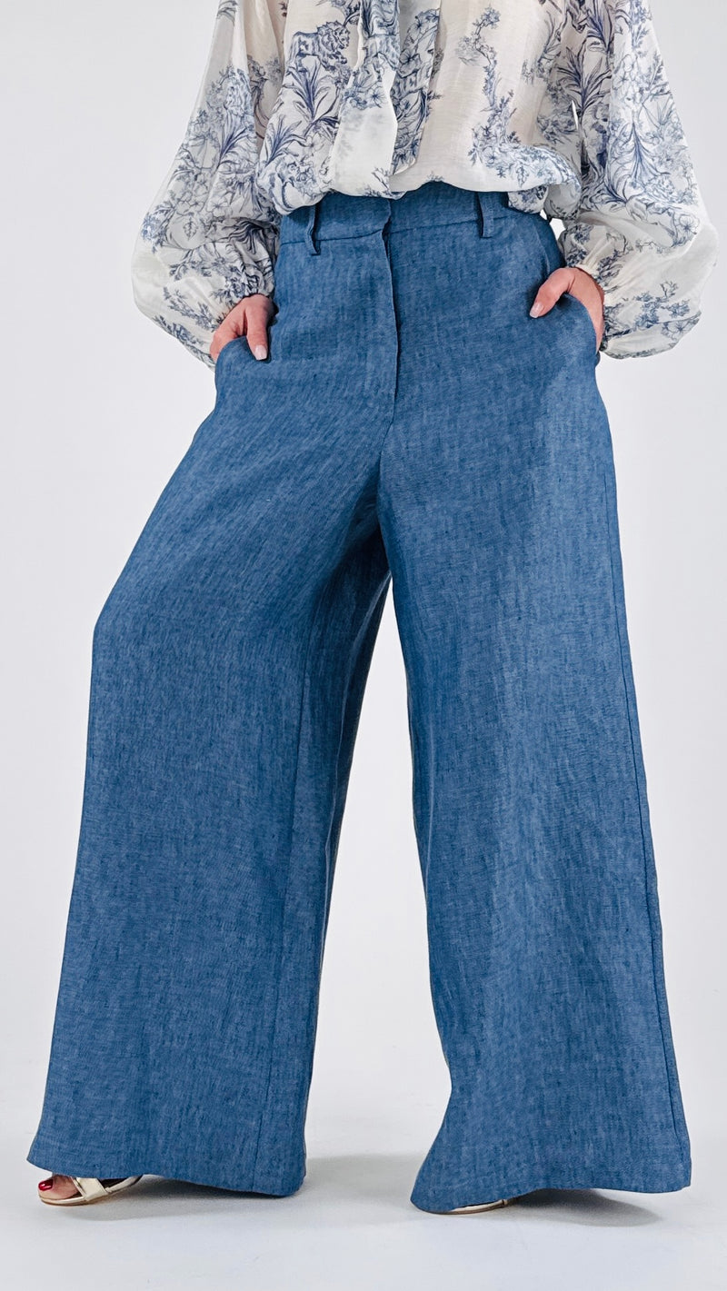 Pantalone palazzo lino denim T.