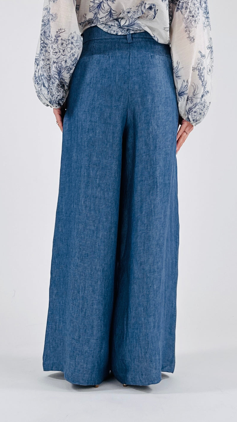 Pantalone palazzo lino denim T.