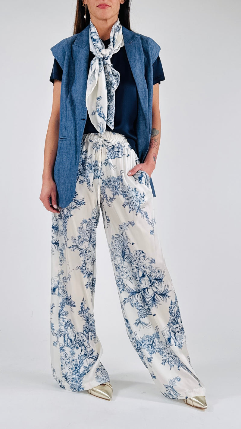 Pantalone raso jungle blu T.