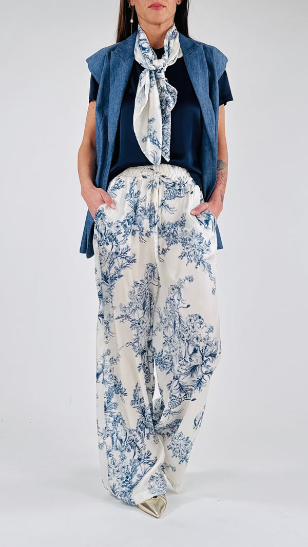 Pantalone raso jungle blu T.