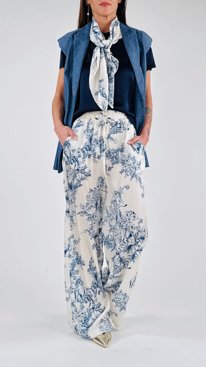 Pantalone raso jungle blu T.