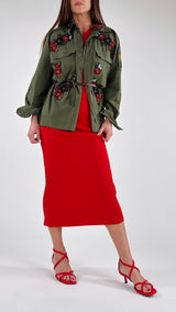 Camicia vintage ricami fiori strass T.