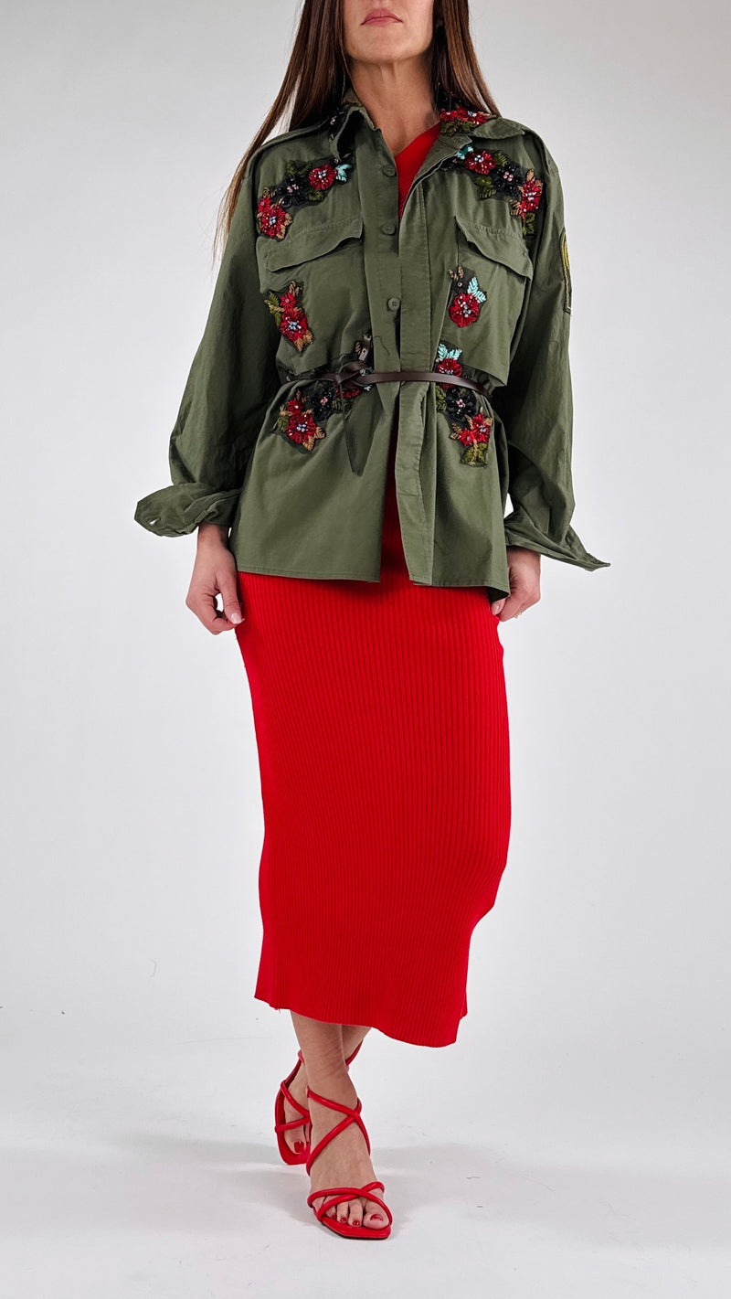 Camicia vintage ricami fiori strass T.