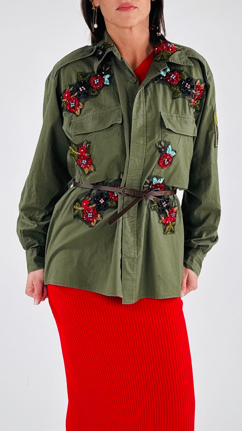 Camicia vintage ricami fiori strass T.