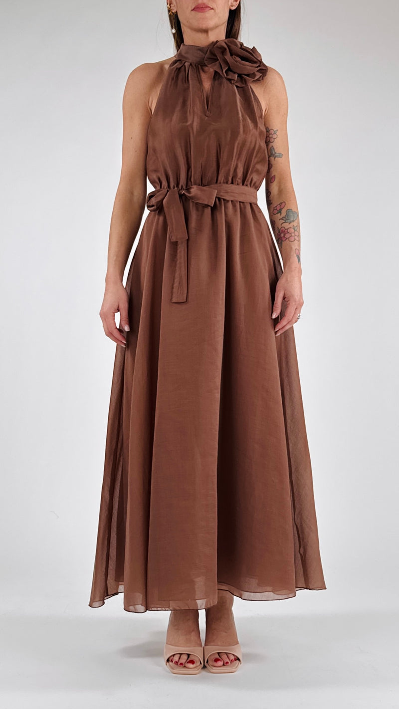 Abito organza spilla fiore T.